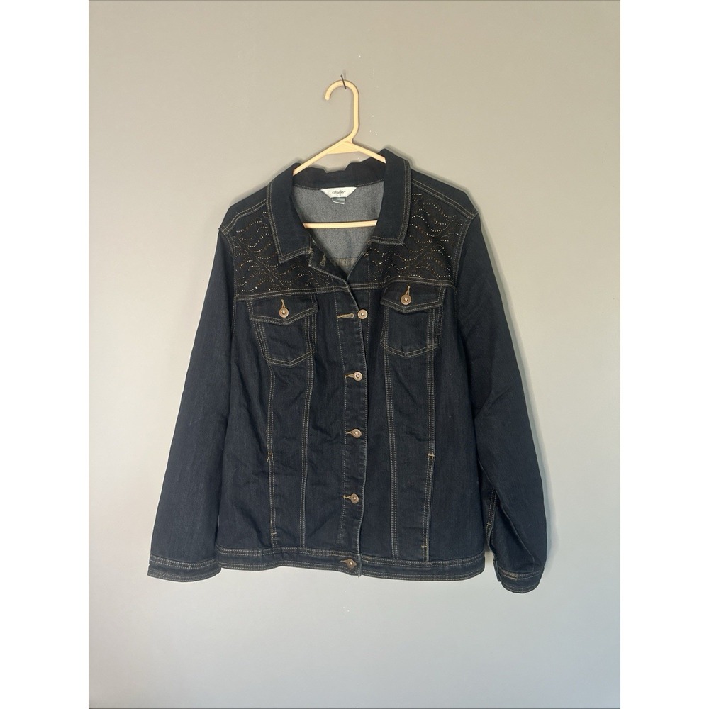 Denim Jacket BLING CJ Banks Dark Jean 2X Rhinestones Stretch